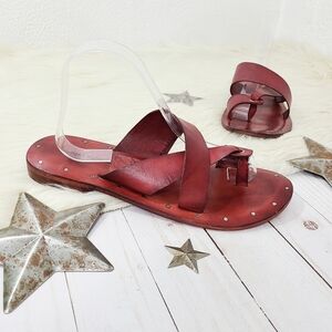 Vintage Foundry Eleni sandals wine red leather studded womens size 9 NEW